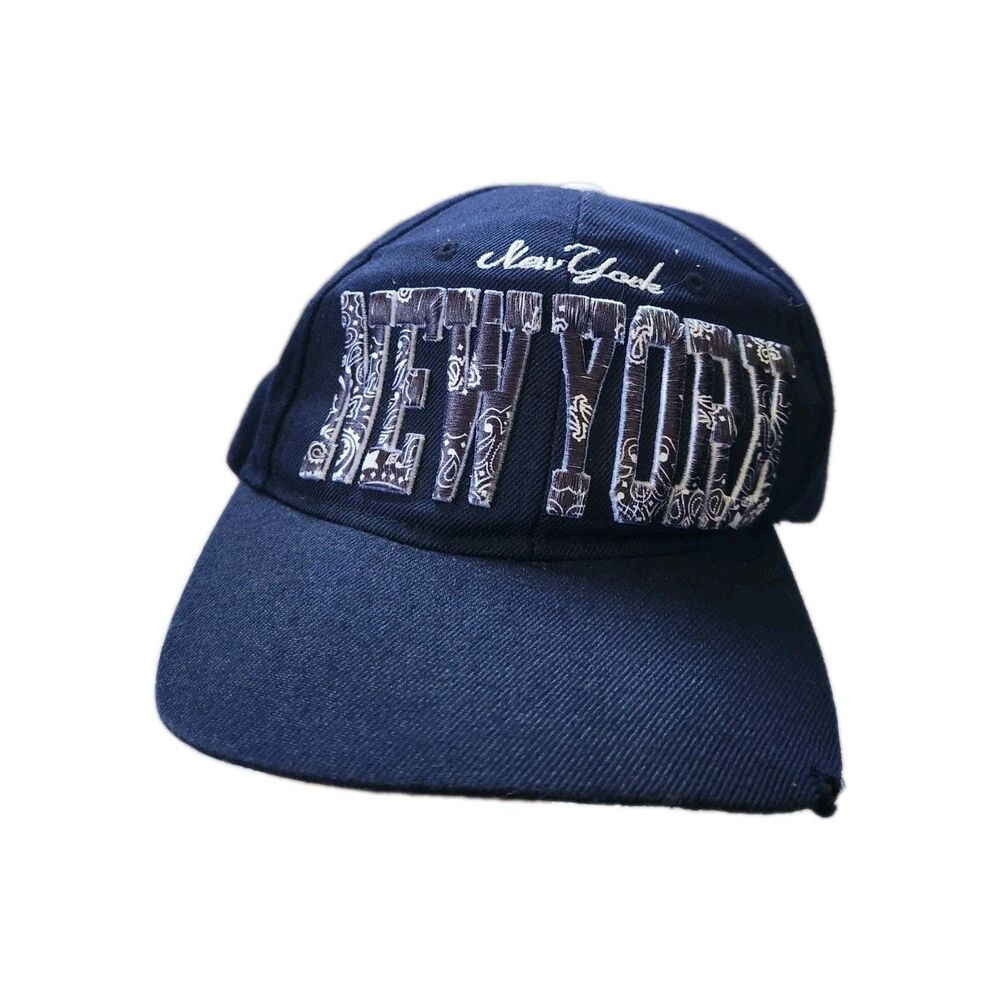 Muka New York Snapback Hat Cap Navy Blue Bandana Print Embroidered Adult OS GUC